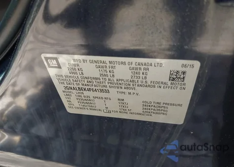 2015 Chevrolet Equinox 1Lt from USA, damaged, VIN 2GNALBEK4F6413533